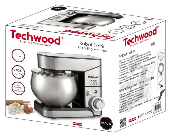 Κουζινομηχανή Techwood TRO-1050, 1000W, 5 λίτρα, 6 ταχύτητες, Λειτουργία Pulse, 3 εξαρτήματα, Ανοξείδωτο