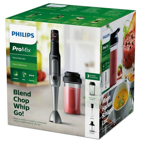 Μπλέντερ και μίξερ Philips Viva Collection HR2652/90, 800 W, 500 ml, Ανοξείδωτο ατσάλι, Υποβρύχιο, ProMix, SpeedTouch, Μαύρο