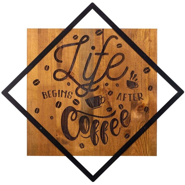 Διακοσμητικό Τοίχου Life Begins After Coffee 899SKL2137 54x54cm Walnut-Black Wallity