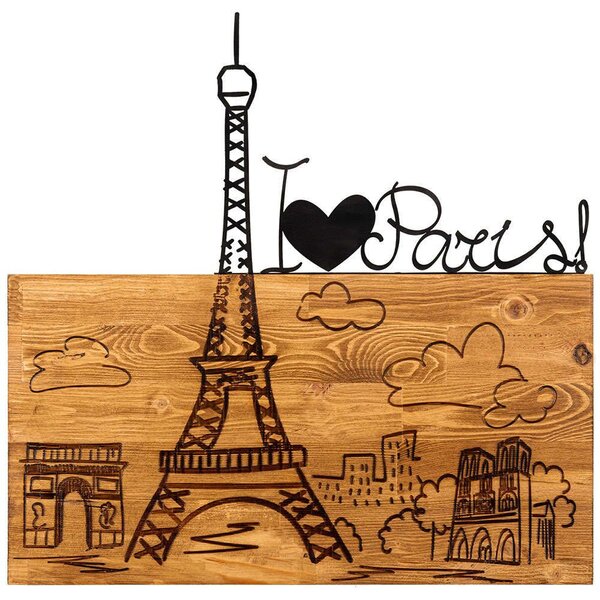 Διακοσμητικό Τοίχου I Love You Paris 279ENZ1803 58x54cm Walnut-Black Wallity