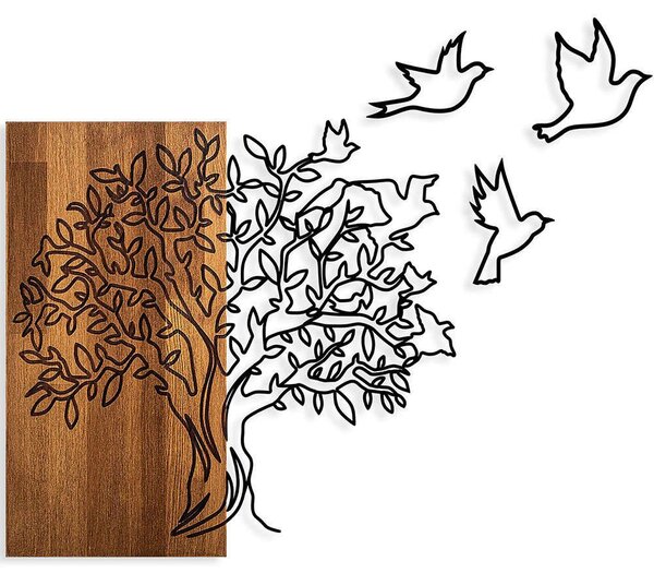 Διακοσμητικό Τοίχου Tree And Birds 891TNL2348 61x58cm Walnut-Black Wallity