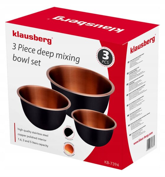 Σετ βαθύ μπολ Klausberg KB 7394, 5 l, 3 l, 1,6 l, 13/11/9 cm, γυαλισμένο, ανοξείδωτο ατσάλι / χαλκό