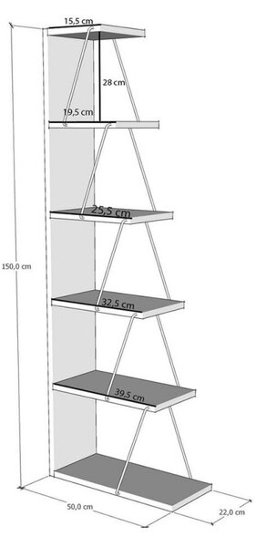 Ραφιέρα δαπέδου Kalune Design 854KLN3606, 150x50 cm, 6ράφια, επίστρωση μελαμίνης / μέταλλο, Καφέ / μαύρο χρώμα