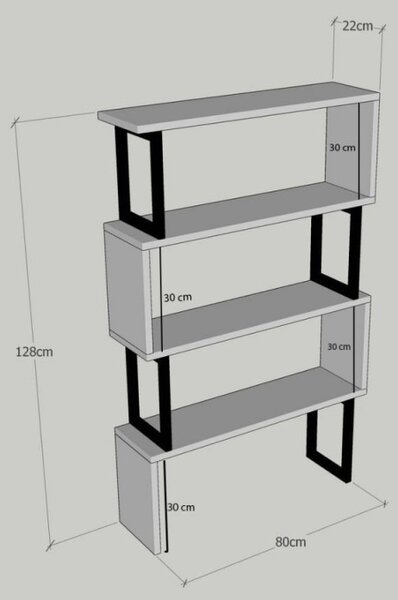 Βιβλιοθήκη – ραφιέρα μελαμίνης Kalune Design 854KLN3603, 128x80 cm, 4 ξύλινα ράφια, Καφέ / μαύρο