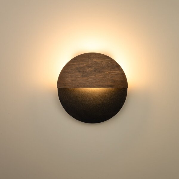 SIGMA LED φωτιστικό τοίχου Luna S, μαύρο/wenge, ατσάλι, ξύλο, 3.000 K, Μαύρο, Σαλόνι / τραπεζαρία, Μέταλλο, σύγχρονο