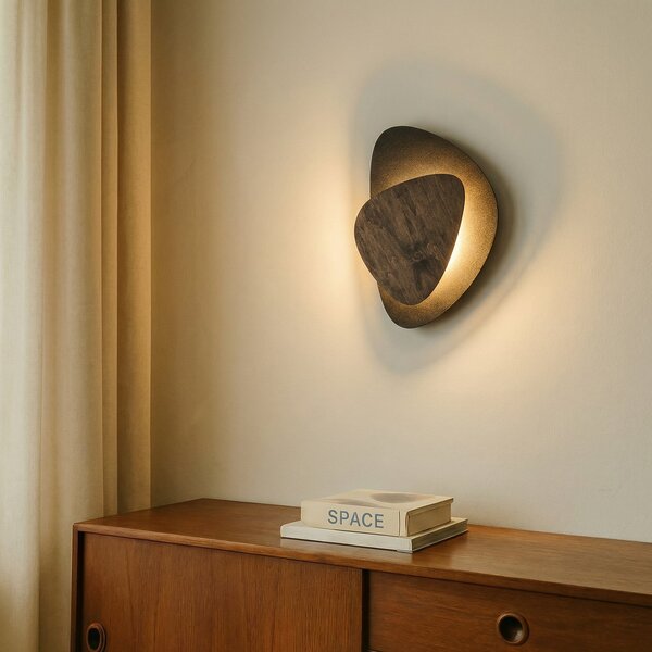 SIGMA LED φωτιστικό τοίχου Pedra, μαύρο/wenge, ατσάλι, ξύλο, 3.000 K, Μαύρο, Σαλόνι / τραπεζαρία, Μέταλλο, σύγχρονο