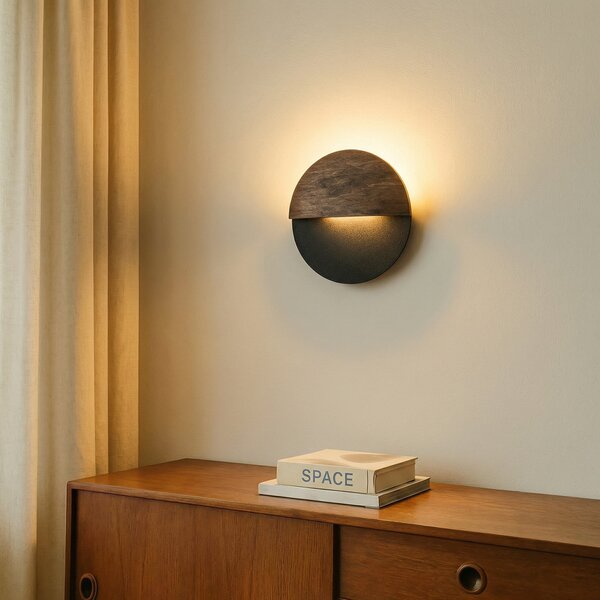SIGMA LED φωτιστικό τοίχου Luna S, μαύρο/wenge, ατσάλι, ξύλο, 3.000 K, Μαύρο, Σαλόνι / τραπεζαρία, Μέταλλο, σύγχρονο