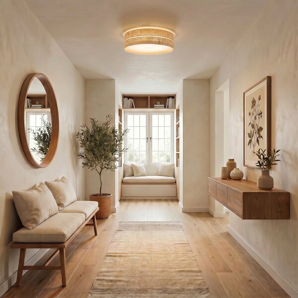 TK Lighting Φωτιστικό οροφής Calma, μπεζ, λινάρι, Ø 60 cm, E27, ρυθμιζόμενος, Μπεζ, Σαλόνι / τραπεζαρία, Άλλα υλικά