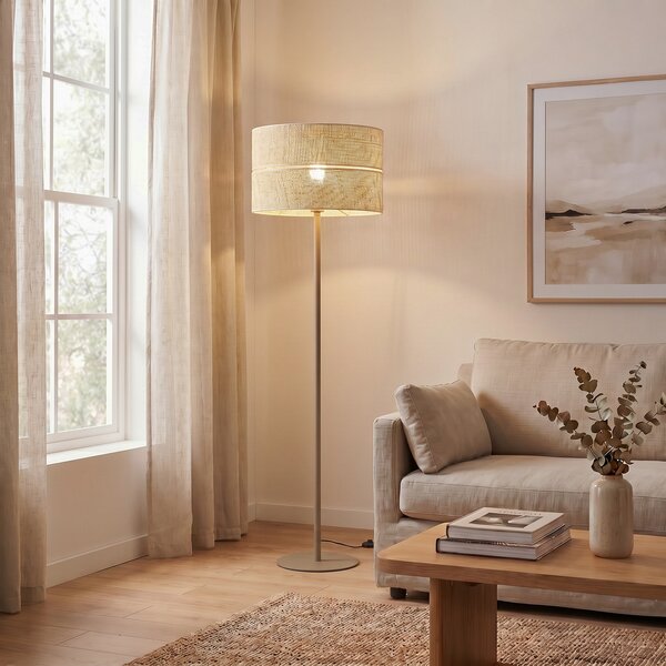 TK Lighting Φωτιστικό δαπέδου Calma, μπεζ, λινάρι, ύψος 159 cm, E27, Μπεζ, Σαλόνι / τραπεζαρία, Άλλα υλικά