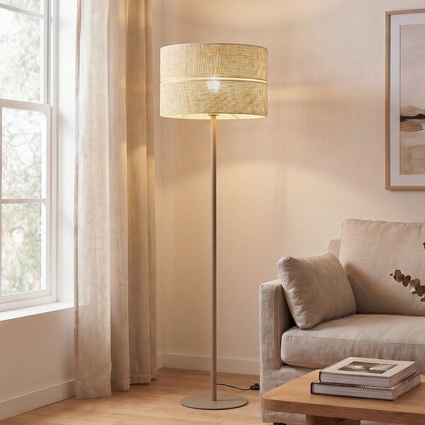 TK Lighting Φωτιστικό δαπέδου Calma, μπεζ, λινάρι, ύψος 159 cm, E27, Μπεζ, Σαλόνι / τραπεζαρία, Άλλα υλικά