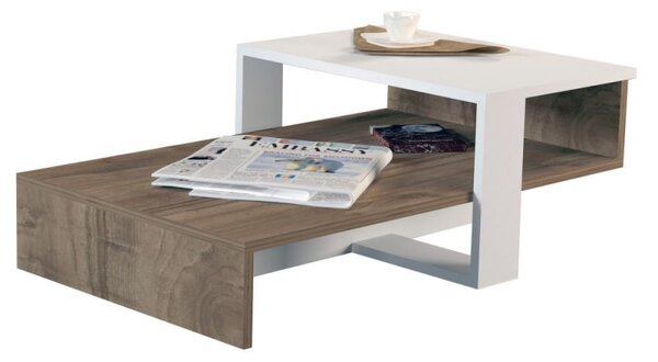 Τραπεζάκι σαλονιού Kalune Design 731WAT2801, 80x32x43 cm, 2 επίπεδα, Μοριοσανίδα με επένδυση μελαμίνης, καφέ / λευκό