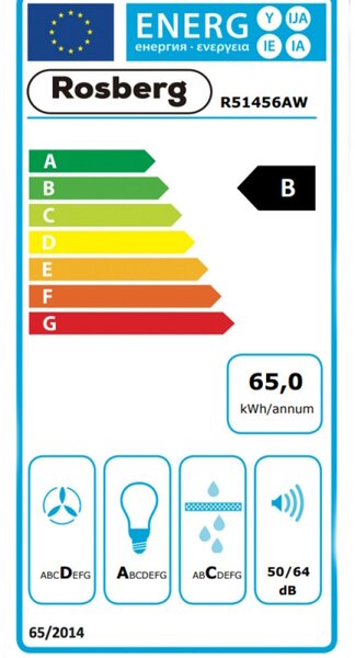 Απορροφητήρας Rosberg R51456AW, 460 m3/h, 190 W, 2 μοτέρ, 2 φίλτρα, Λευκό