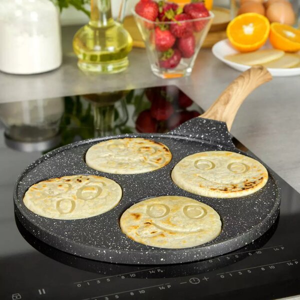 Τηγάνι για mini pancakes με μαρμάρινη επικάλυψη Kinghoff KH 1666, Διάμετρος 26,5 cm, Για 4 pancakes, Γκρι