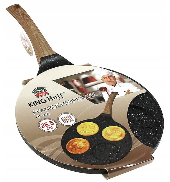 Τηγάνι για mini pancakes με μαρμάρινη επικάλυψη Kinghoff KH 1666, Διάμετρος 26,5 cm, Για 4 pancakes, Γκρι