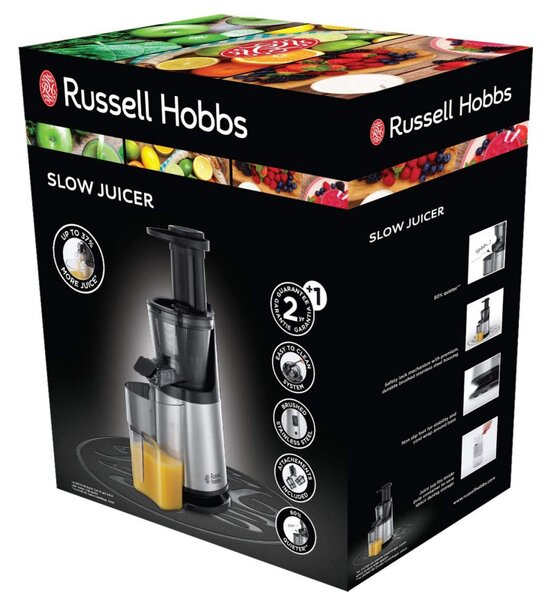 Αποχυμωτής Slow juicer Russell Hobbs 25170-56, 150 W, 3 κόσκινα, 0,7 l, Αντίστροφη κίνηση, Ψυχρή έκθλιψη, Inox/μαύρο