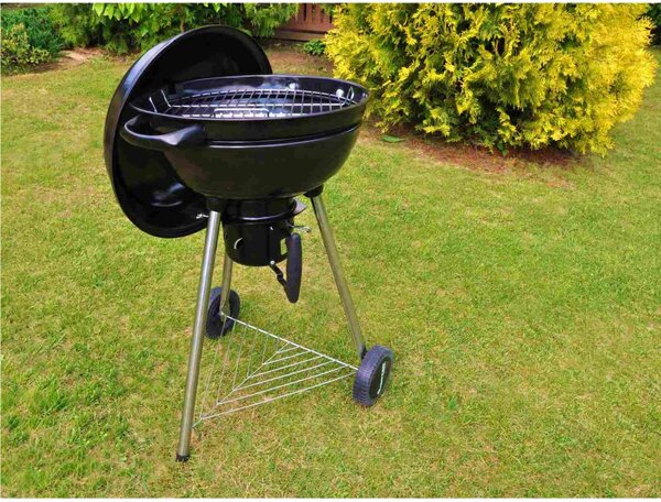 Ψησταριά κάρβουνου MasterGrill MG910, 46 cm, Εμαγιέ ατσάλι, Συλλέκτη στάχτης, 2 Ροδάκια, Μαύρο/Inox