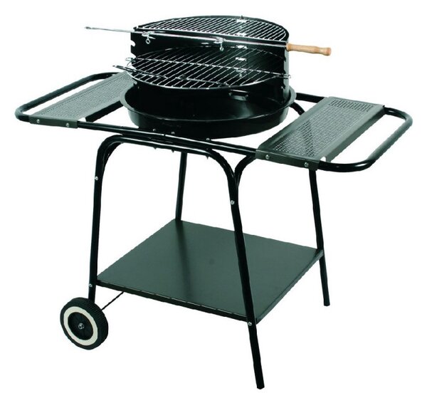 Στρογγυλό μπάρμπεκιου MasterGrill MG906, 46 cm, 3 ράφια, Σούβλα ψησταριά, 2 ρόδες, Εμαγιέ χάλυβα, Μαύρο