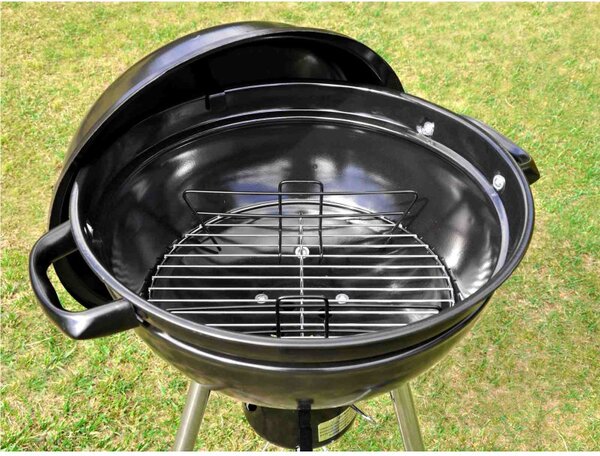 Ψησταριά κάρβουνου MasterGrill MG910, 46 cm, Εμαγιέ ατσάλι, Συλλέκτη στάχτης, 2 Ροδάκια, Μαύρο/Inox