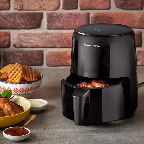 Μικρή φριτέζα αέρος AirFryer Russell Hobbs SatisFry 26500-56, 1100 W, 1.8 l, Χρονοδιακόπτη, Οθόνης αφής, Ρυθμιζόμενη θερμοκρασία, Μαύρο