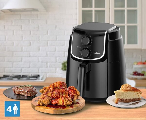 Φριτέζα αέρος AirFryer Midea MF-TN35D2, 1500W, 3.5 L, Τεχνολογία DUALCYCLONE Rapid Air, Μαύρο