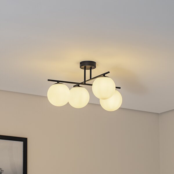 Domiluce Aurora φωτιστικό οροφής, μαύρο, Ø 50 cm, 4-φωτο, γυαλί, E14, ρυθμιζόμενος, Μαύρο, Σαλόνι / τραπεζαρία, Γυαλί