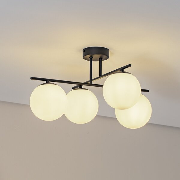 Domiluce Aurora φωτιστικό οροφής, μαύρο, Ø 50 cm, 4-φωτο, γυαλί, E14, ρυθμιζόμενος, Μαύρο, Σαλόνι / τραπεζαρία, Γυαλί