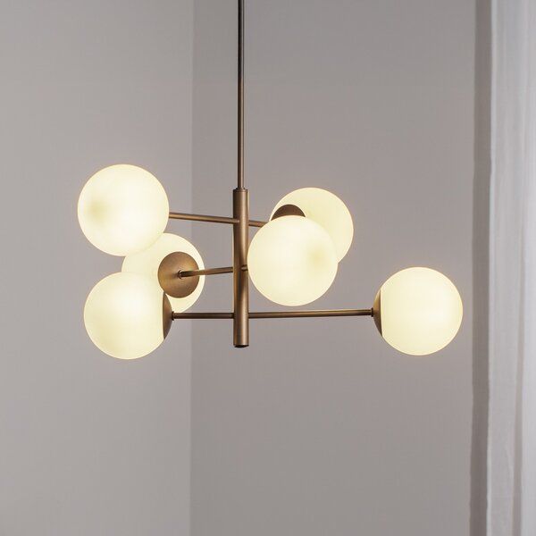 Domiluce Aurora κρεμαστό φωτιστικό, καφέ, Ø 60 cm, 6-φωτο, γυαλί, E14, ρυθμιζόμενος, Καφέ / Σκουριάς, Σαλόνι / τραπεζαρία, Γυαλί