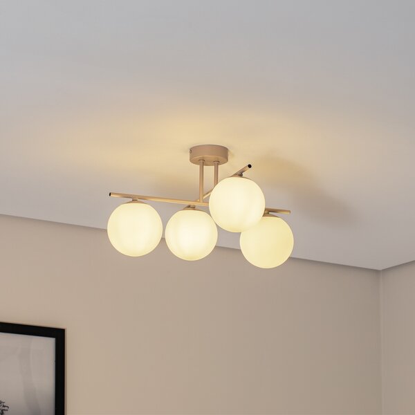 Domiluce Aurora φωτιστικό οροφής, μπεζ, Ø 50 cm, 4-φωτο, γυαλί, E14, ρυθμιζόμενος, Μπεζ, Σαλόνι / τραπεζαρία, Γυαλί