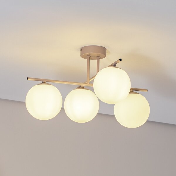 Domiluce Aurora φωτιστικό οροφής, μπεζ, Ø 50 cm, 4-φωτο, γυαλί, E14, ρυθμιζόμενος, Μπεζ, Σαλόνι / τραπεζαρία, Γυαλί