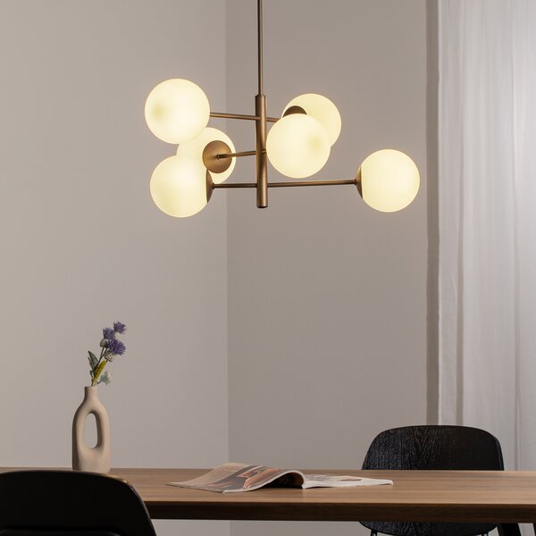 Domiluce Aurora κρεμαστό φωτιστικό, καφέ, Ø 60 cm, 6-φωτο, γυαλί, E14, ρυθμιζόμενος, Καφέ / Σκουριάς, Σαλόνι / τραπεζαρία, Γυαλί