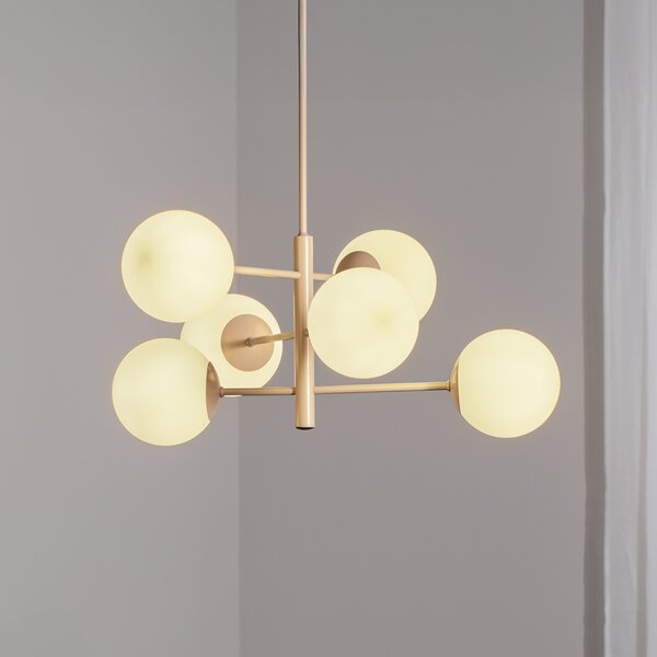 Domiluce Aurora κρεμαστό φωτιστικό, μπεζ, Ø 60 cm, 6-φωτο, γυαλί, E14, ρυθμιζόμενος, Μπεζ, Σαλόνι / τραπεζαρία, Γυαλί
