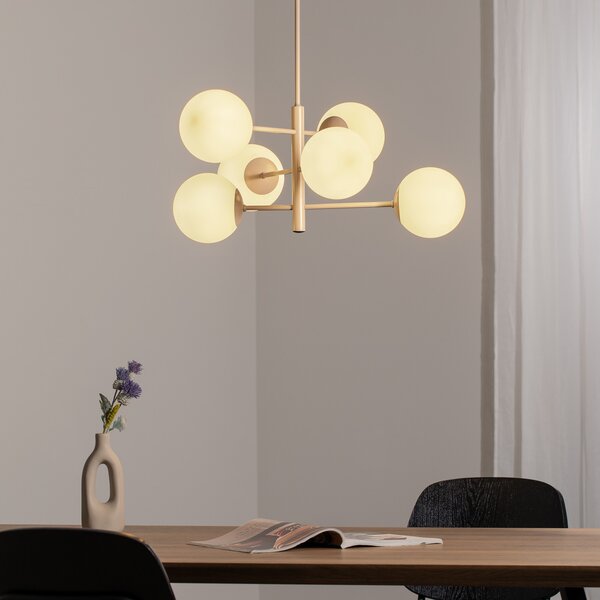 Domiluce Aurora κρεμαστό φωτιστικό, μπεζ, Ø 60 cm, 6-φωτο, γυαλί, E14, ρυθμιζόμενος, Μπεζ, Σαλόνι / τραπεζαρία, Γυαλί