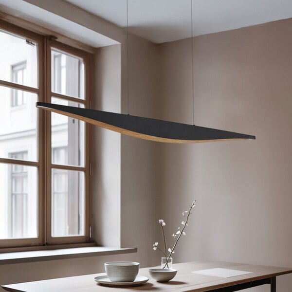 Lucande LED κρεμαστό φωτιστικό Clavit, μαύρο, 140 cm, ρυθμιζόμενο, ρυθμιζόμενος, Μαύρο, Σαλόνι / τραπεζαρία, Μέταλλο, σύγχρονο