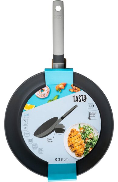 Τηγάνι Tasty 678533, 28 cm, Μαλακή λαβή, Αλουμίνιο, Αντικολλητική επίστρωση, Γκρι