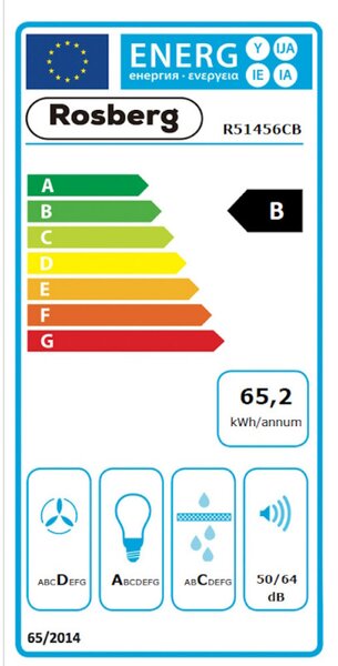 Αναρροφητήρας Rosberg R51456CB, 140W, 1 μοτέρ, 60 cm, 650 m3/h, φίλτρα αλουμινίου, Μαύρο