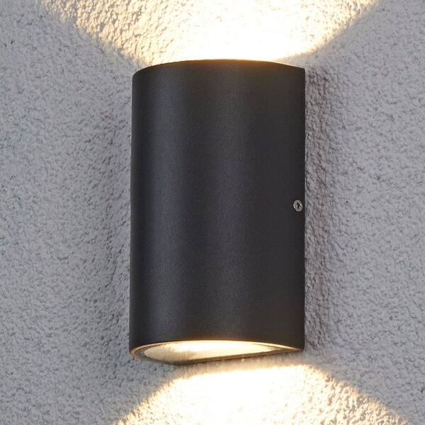 Lucande LED φωτιστικό τοίχου εξωτερικού χώρου Jale, 16 cm, ανθρακί, αλουμίνιο, Μαύρο, Μέταλλο, σύγχρονο, Πρίζα τοίχου πάνω/κάτω
