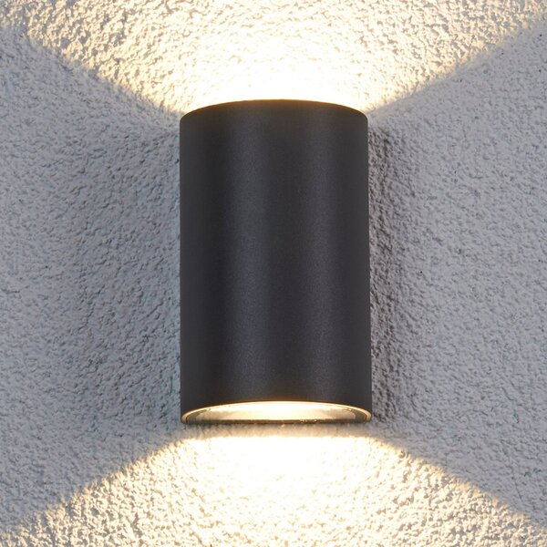 Lucande LED φωτιστικό τοίχου εξωτερικού χώρου Jale, 16 cm, ανθρακί, αλουμίνιο, Μαύρο, Μέταλλο, σύγχρονο, Πρίζα τοίχου πάνω/κάτω