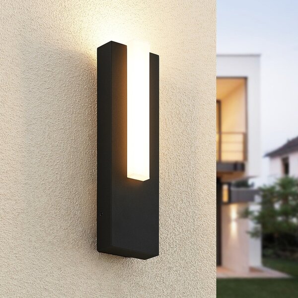 Lucande Εξωτερικό φωτιστικό τοίχου LED Virgalia, 31cm, ανθρακί, IP65, Μαύρο, Αλουμίνιο, σύγχρονο