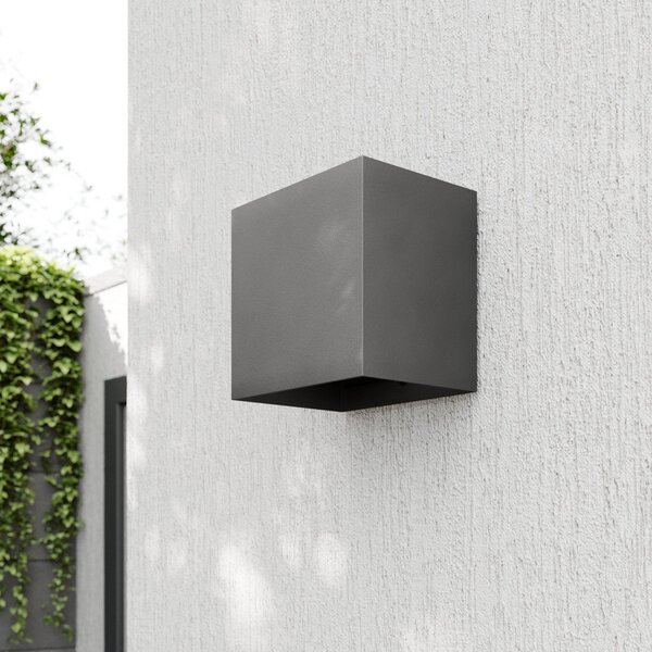 Lucande Φωτιστικό τοίχου LED εξωτερικού χώρου Evie, 14 cm, ανθρακί, πάνω/κάτω, Γκρι, Αλουμίνιο, σύγχρονο
