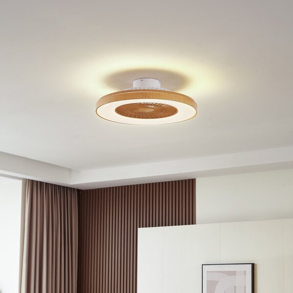 Lindby Ανεμιστήρας οροφής LED Teleo, Ø 58 cm, χρώμα ξύλου, CCT, ρυθμιζόμενος, Ξύλου, Σαλόνι / τραπεζαρία, Πλαστικό, σύγχρονο