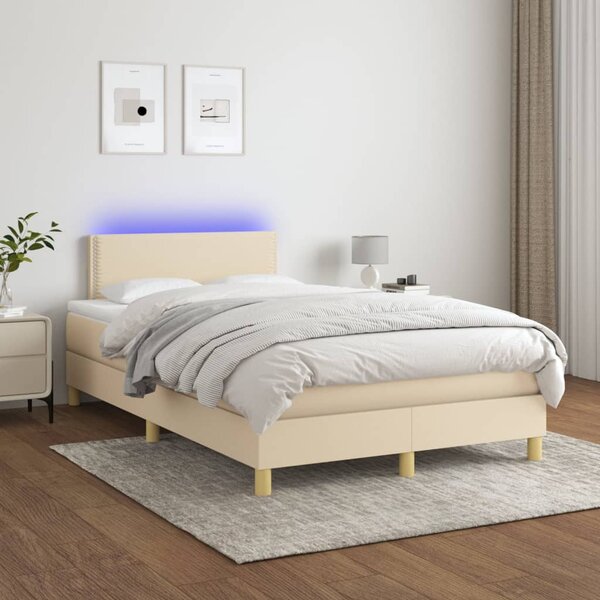 VidaXL Κρεβάτι Boxspring με Στρώμα & LED Κρεμ 120x200 εκ. Υφασμάτινο