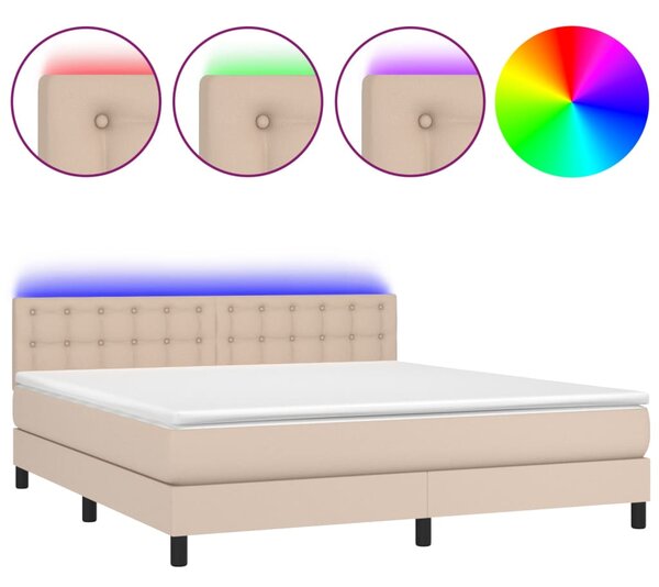 VidaXL Κρεβάτι Boxspring Στρώμα&LED Καπουτσίνο 160x200 εκ. Συνθ. Δέρμα