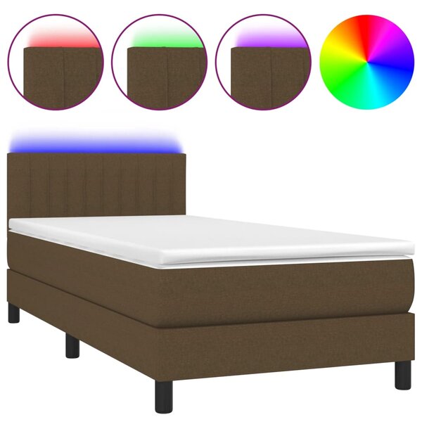 VidaXL Κρεβάτι Boxspring με Στρώμα & LED Σκ.Καφέ 80x200 εκ. Υφασμάτινο