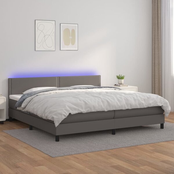 VidaXL Κρεβάτι Boxspring με Στρώμα & LED Γκρι 200x200 εκ. Συνθ. Δέρμα