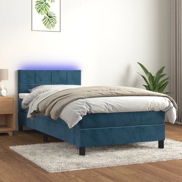 VidaXL Κρεβάτι Boxspring με Στρώμα & LED Σκ. Μπλε 80x200 εκ. Βελούδινο