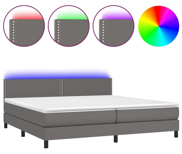 VidaXL Κρεβάτι Boxspring με Στρώμα & LED Γκρι 200x200 εκ. Συνθ. Δέρμα