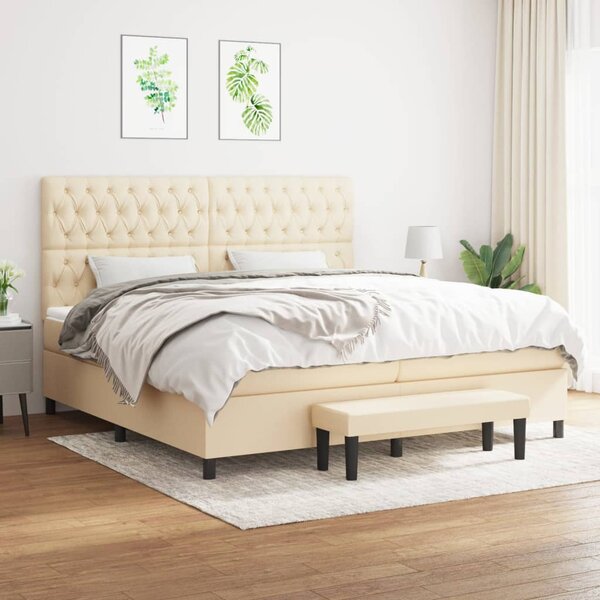 VidaXL Κρεβάτι Boxspring με Στρώμα Κρεμ 200x200 εκ. Υφασμάτινο