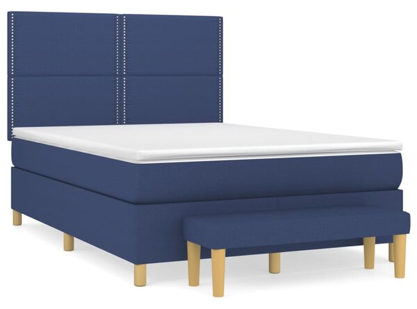 VidaXL Κρεβάτι Boxspring με Στρώμα Μπλε 140x190 εκ. Υφασμάτινο