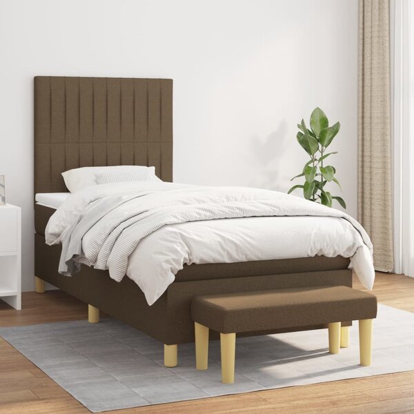 VidaXL Κρεβάτι Boxspring με Στρώμα Σκούρο Καφέ 100x200 εκ. Υφασμάτινο