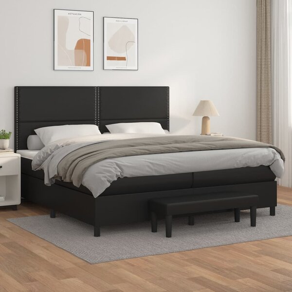 VidaXL Κρεβάτι Boxspring με Στρώμα Μαύρο 200x200 εκ. Συνθετικό Δέρμα